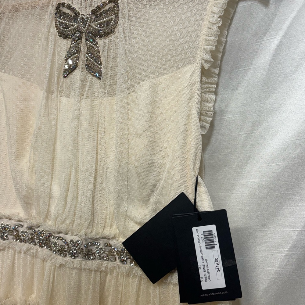 Needle & Thread Cream Ruffle Dress with Bow Accent - Picture 2 of 3